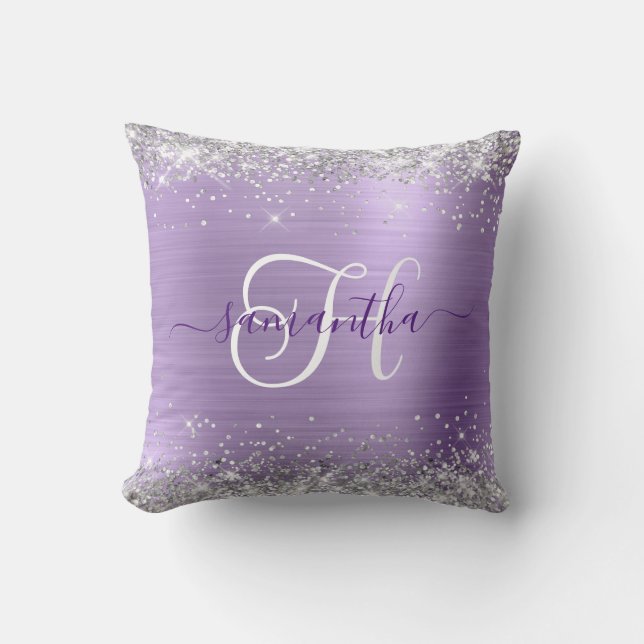 Coussin Monogramme de glamme argenté et violet clair (Recto)