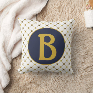 Coussin Monogramme de grille de points or et blanc