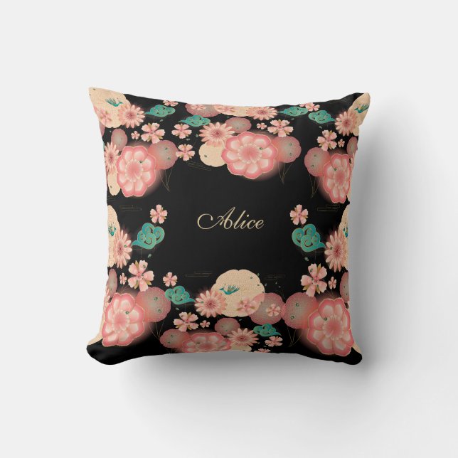 Coussin Monogramme de jardin d'agrément de pêche de (Recto)