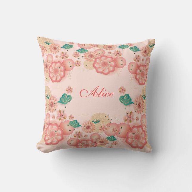 Coussin Monogramme de jardin d'agrément de pêche de (Recto)