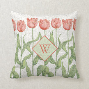 Coussin Monogramme de jardin de tulipe