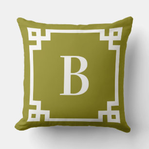 Coussin Monogramme de la bordure de clé grecque d'olive et