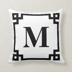 Coussin Monogramme de la bordure de clé grecque moderne no