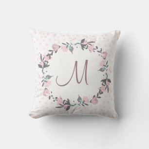 Coussin monogramme de la couronne florale de l'aquarelle