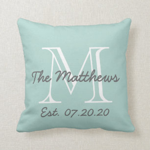 Coussin Monogramme de la famille blanche de la menthe vert