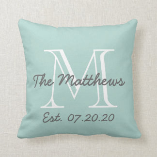 Coussin Monogramme de la famille blanche de la menthe vert