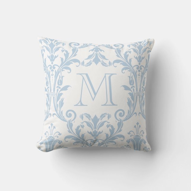 Coussin Monogramme de la floraison des torrents bleu blanc (Recto)