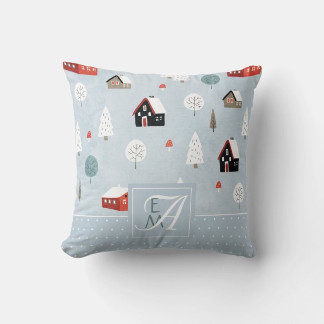 Coussin Monogramme de la forêt hivernale Art folklorique s (Recto)