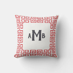 Coussin Monogramme de la frontière clé grecque grande Chin
