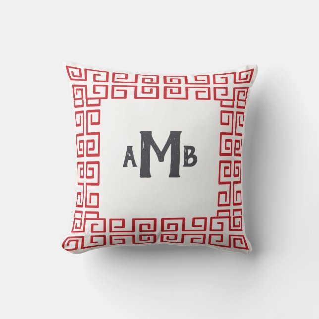 Coussin Monogramme de la frontière clé grecque grande Chin (Recto)