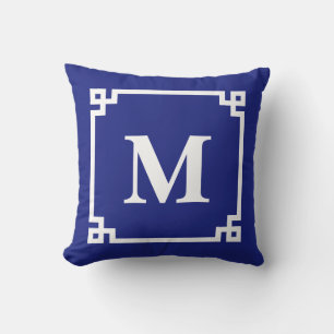 Coussin Monogramme de la frontière de la marine classique