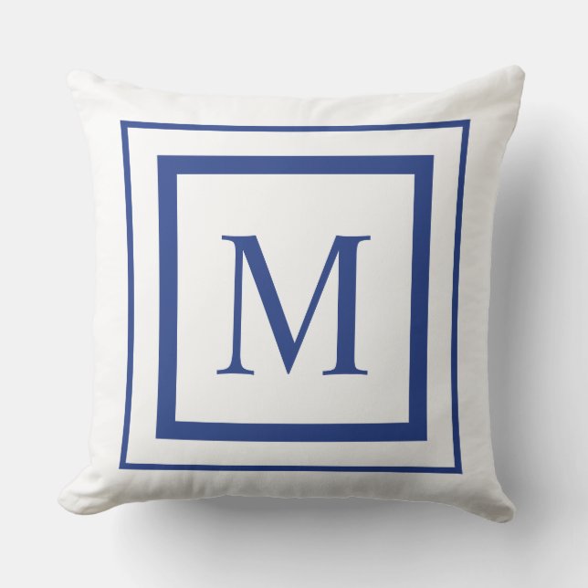 Coussin Monogramme de la frontière des carrés bleus et bla (Recto)