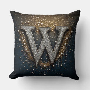 Coussin Monogramme de la lettre W avec diamants et perles