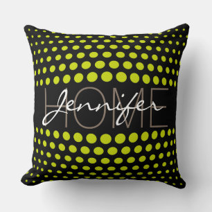 Coussin monogramme de la maison pois vert acide