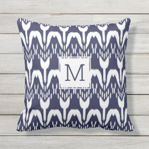 Coussin Monogramme de la marine Floral Ikat Bohemian