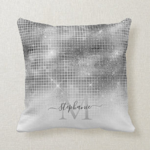 Coussin Monogramme de la mosaïque de boules de disques gri