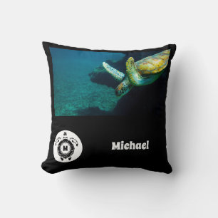 Coussin Monogramme de la tortue verte Nom de la photo