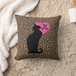 Coussin Monogramme de léopard de chat noir