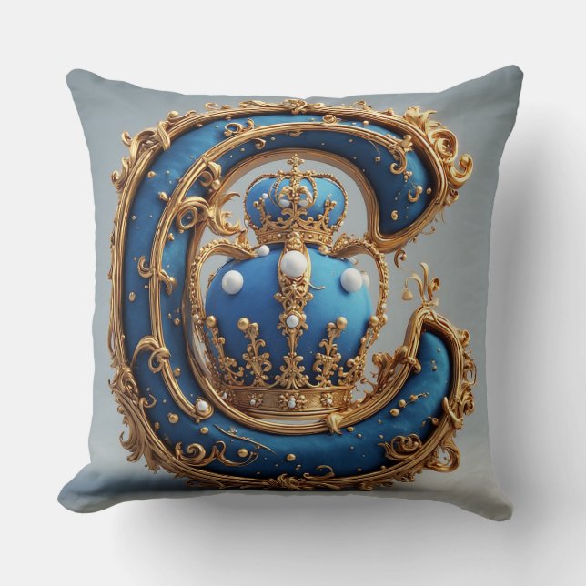 Coussin Monogramme de lettre C bleu royal (Recto)