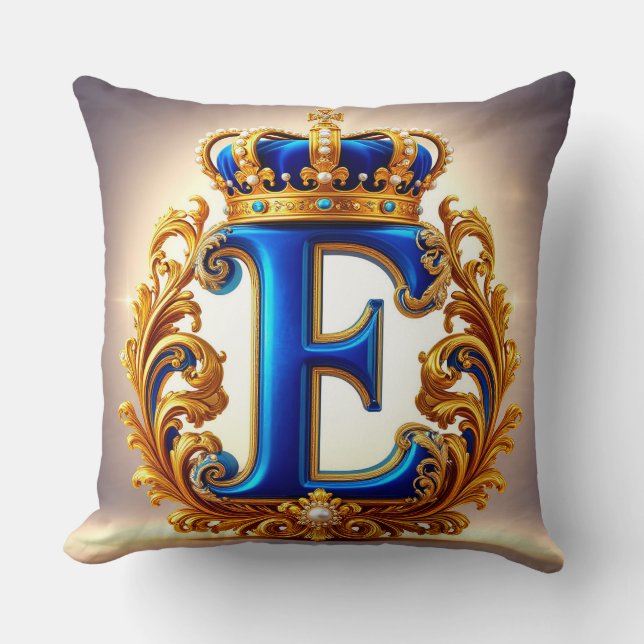 Coussin Monogramme de lettre E bleu royal (Recto)