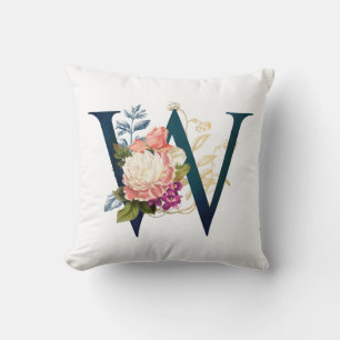 Coussin Monogramme de lettre florale élégante W