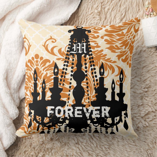 Coussin Monogramme de lustre personnalisé avec date de Mar (Couverture)