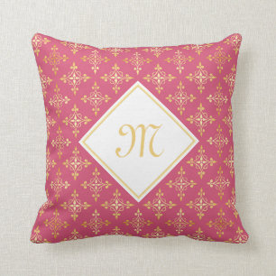 Coussin Monogramme de luxe rose et or Quatre Floral