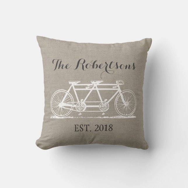 Coussin Monogramme de Mariage de vélo Vintage rustique (Recto)