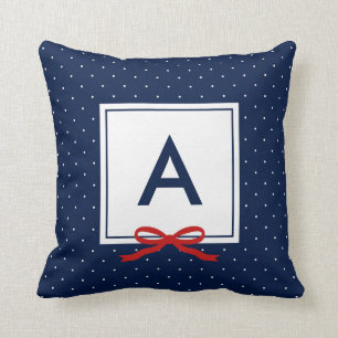 Coussin Monogramme de Motif à points Polka Bleu Chic Red R