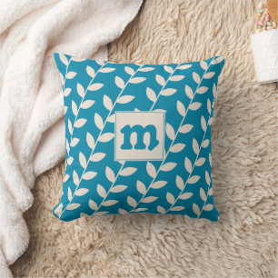 Coussin Monogramme de Motif bleu rétro personnalisé