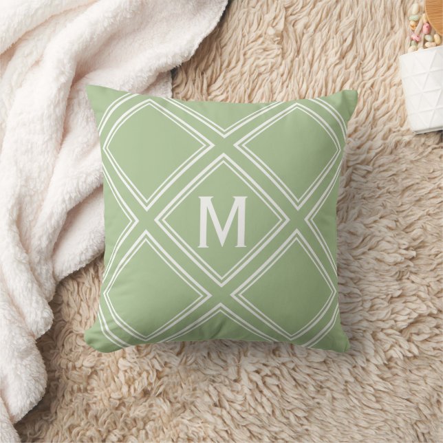 Coussin Monogramme de Motif Classy Sage et White Diamond (Couverture)