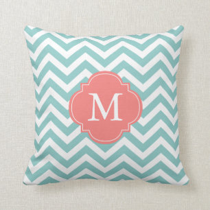 Coussin Monogramme de Motif de Zigzag de corail vert à la