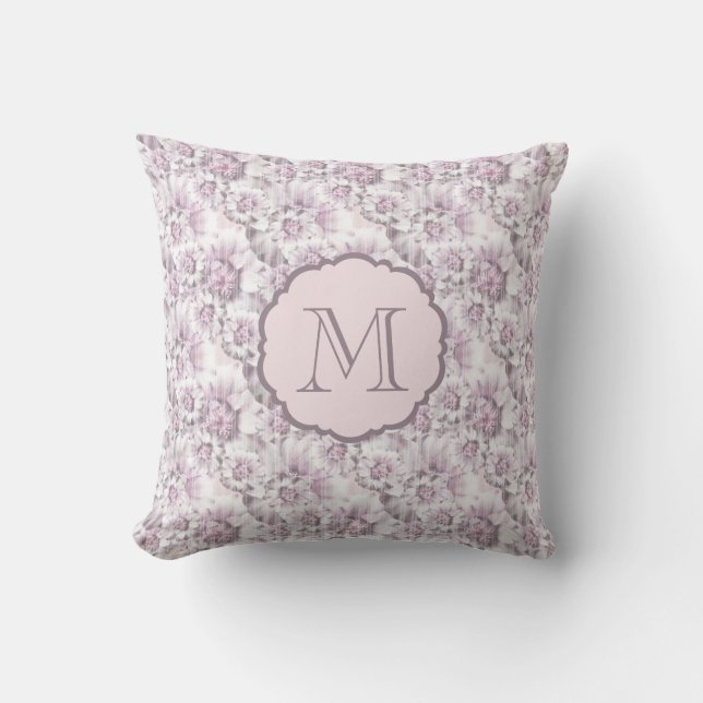 Coussin Monogramme de motif floral gris et rose chic (Recto)