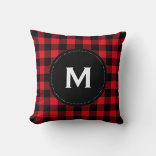 Coussin Monogramme de Motif rouge et noir rustique