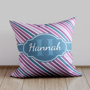 Coussin Monogramme de Motif Turquoise Gras Violet