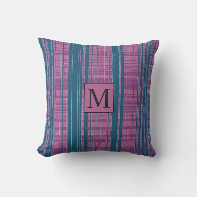 Coussin Monogramme de Motifs à plis géométriques vert viol (Recto)