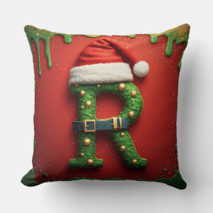 Coussin Monogramme de Noël R avec chapeau de Père Noël – C