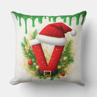 Coussin Monogramme de Noël V pour les noms de vacances