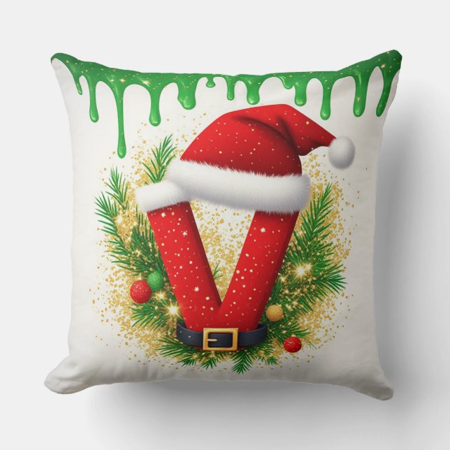Coussin Monogramme de Noël V pour les noms de vacances (Recto)