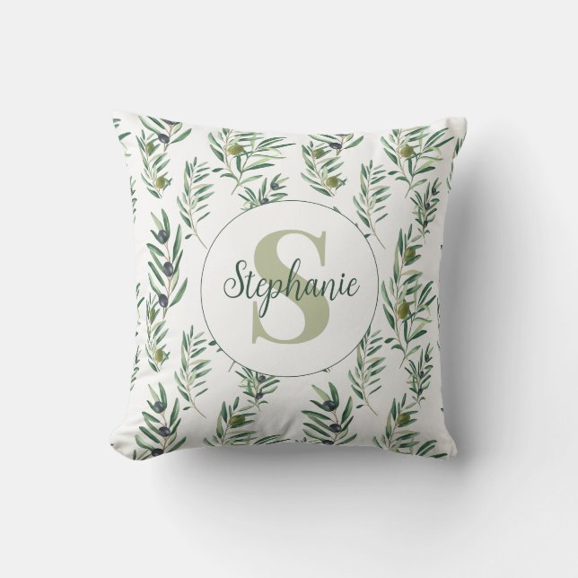 Coussin Monogramme de nom à l'aquarelle motif branches d'o (Recto)