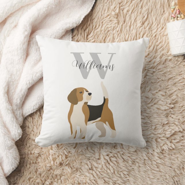 Coussin Monogramme de nom aquarelle chien Beagle  (Couverture)