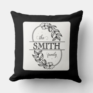Coussin Monogramme de nom de famille floral moderne person