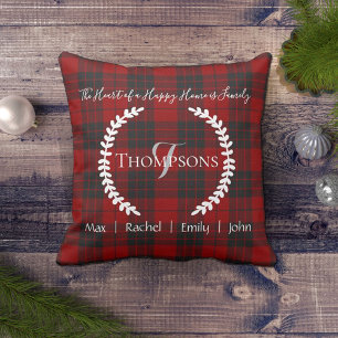 Coussin Monogramme de nom de famille personnalisé Rouge No