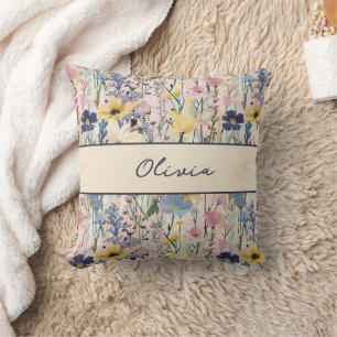 Coussin Monogramme de nom de fleur sauvage 
