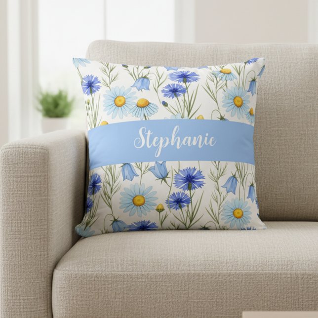 Coussin Monogramme de nom de fleur sauvage à l'aquarelle b (Créateur téléchargé)