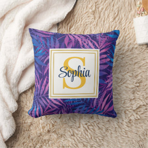 Coussin Monogramme de nom en écriture feuille de palmier t