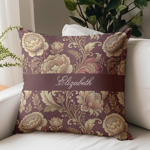 Coussin Monogramme de nom en écriture florale victorienne 