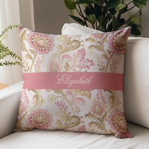 Coussin Monogramme de nom en écriture florale victorienne 