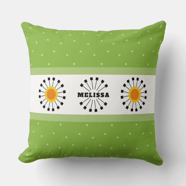 Coussin Monogramme de nom jaune vert pissenlit moderne (Recto)