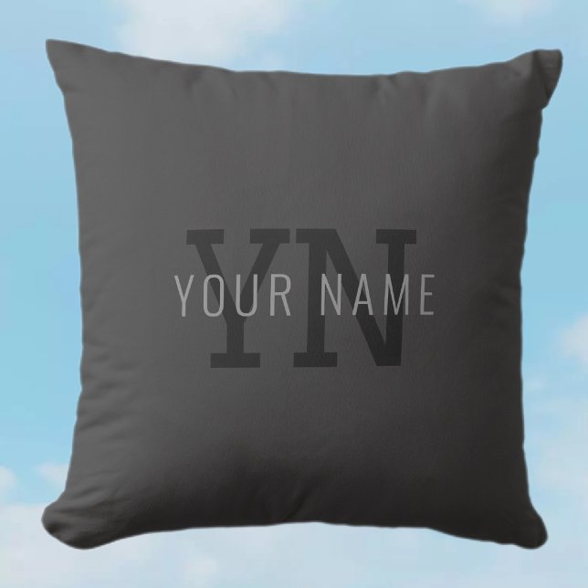 Coussin Monogramme de nom (ou autre texte) gris foncé mode (Créateur téléchargé)